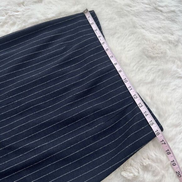 Max Mara Pencil Skirt Pin Stripe Ruffle Dark Navy Blue Designer Workwear size 46 - Picture 10 of 13